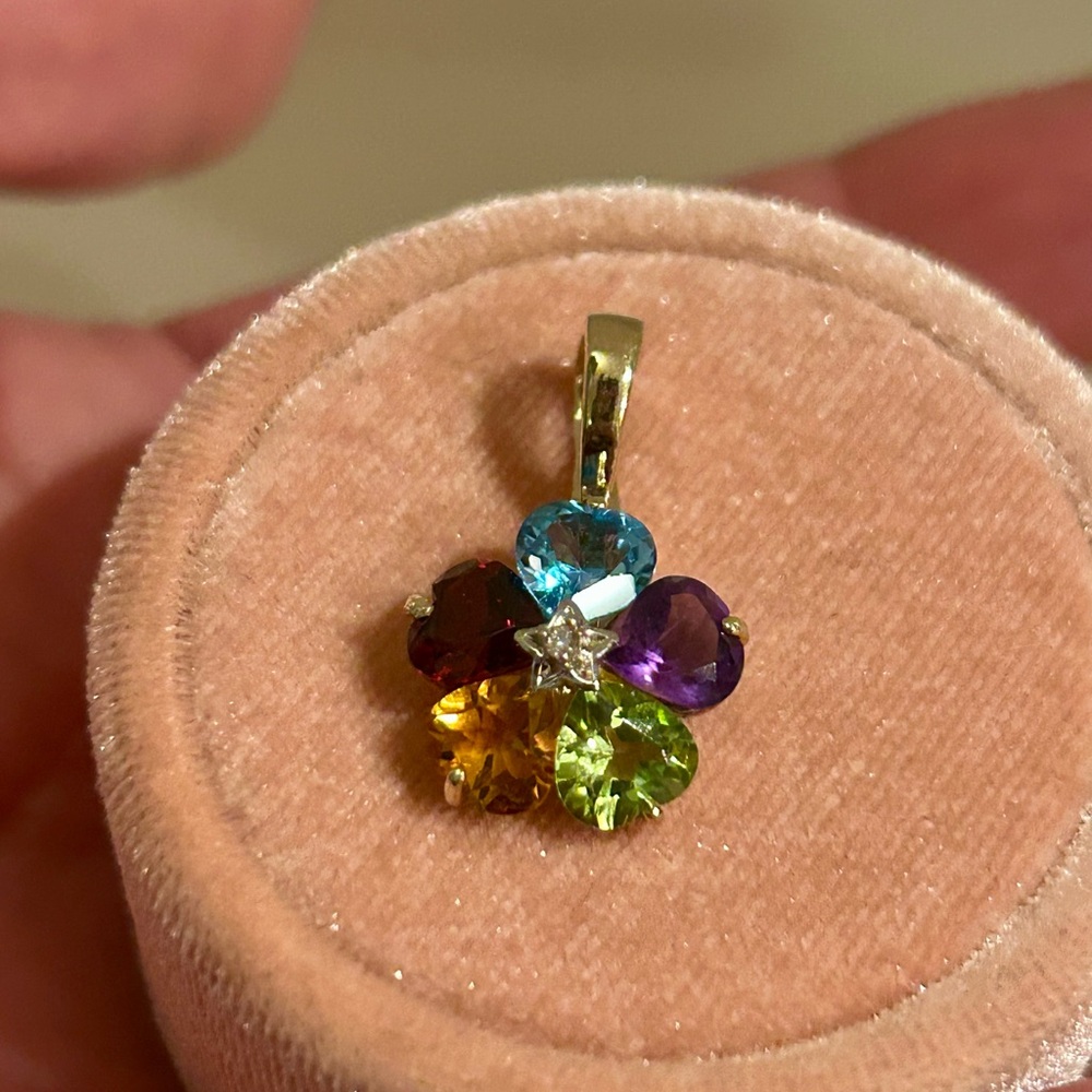14k Gold - Rainbow Flower Gemstone Pendant (with enhancer bail)